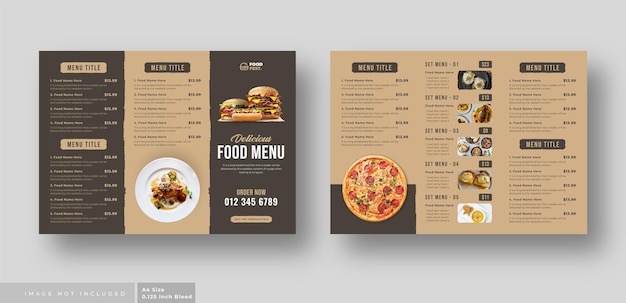 Food menu trifold brochure for restaurant