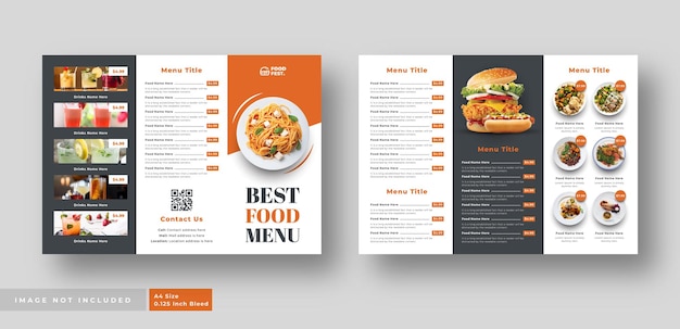 Food menu trifold brochure for restaurant