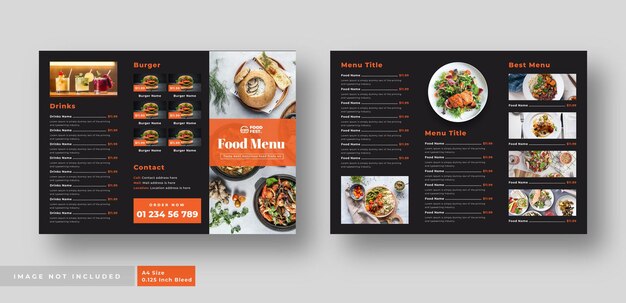 Vector food menu trifold brochure for restaurant