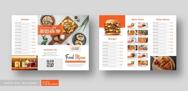 Food menu trifold brochure for restaurant