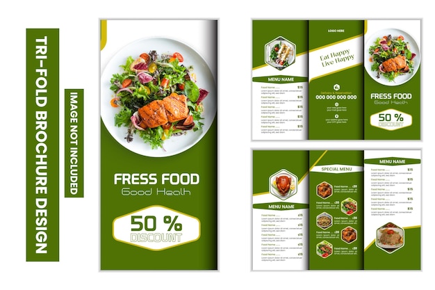 Vector food menu trifold brochure template design editable restaurant brochure flyer booklet template