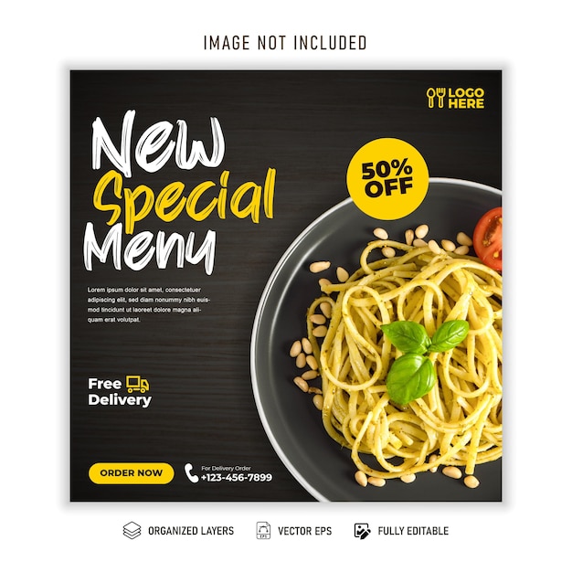 Food Noodle social media feed post template Premium Vector