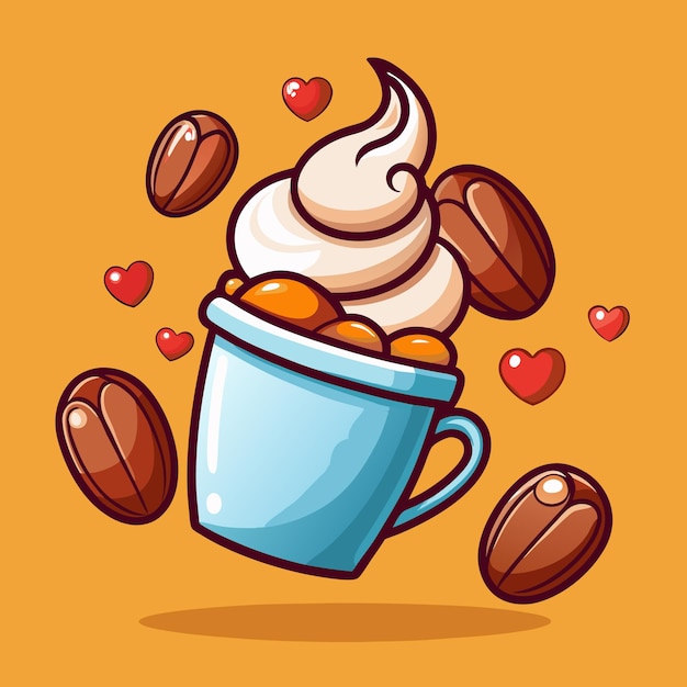 Vector food object of coffee love foam with beans cartoon icon illustration isolated flat vector