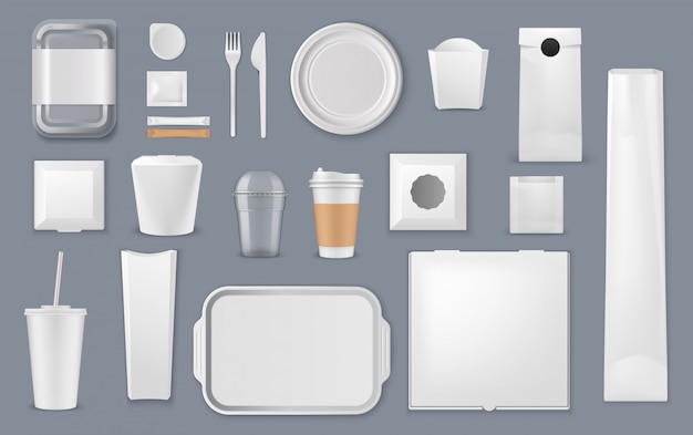 Food packaging box, bag and cup templates