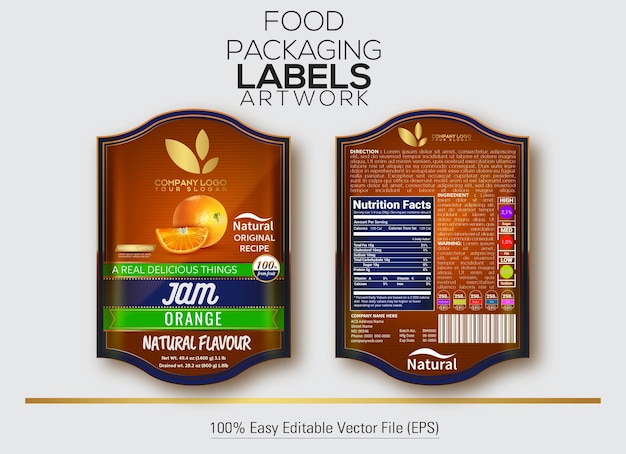 Food Packaging Label Jam Jar Sticker Design With Orange