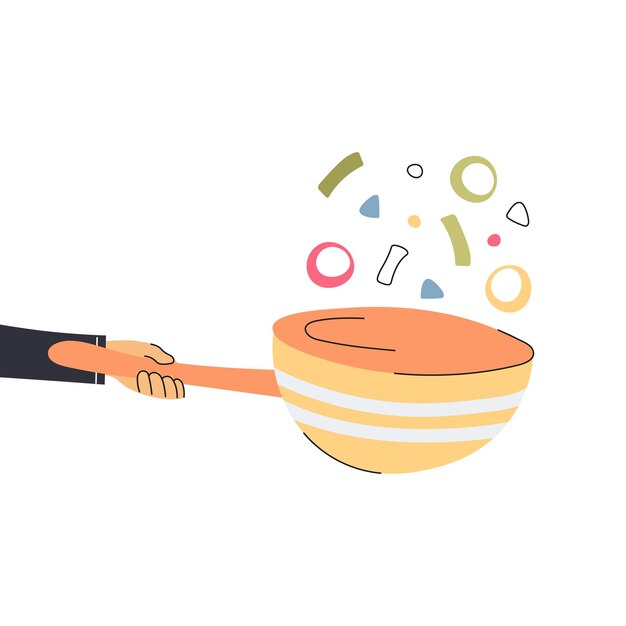 Food preparation Sliced vegetables in yellow frying pan Kitchen utensil Vector illustration