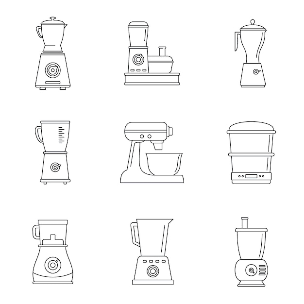 Food processor blender icon set