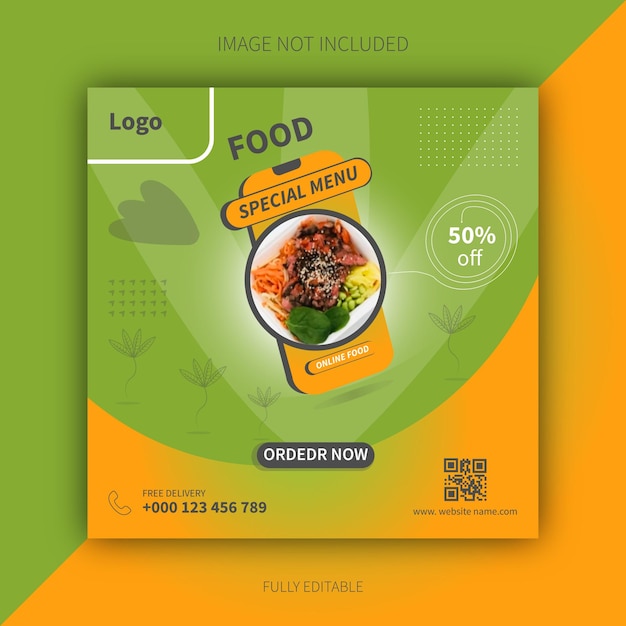 Food promotion online using a mobile square banner for social media posts