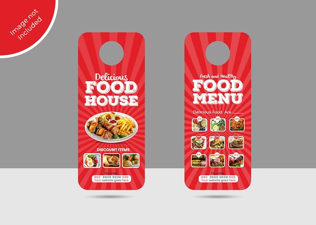 Food restaurant door hanger design or Spicy and delicious healthy food menu door hanger template