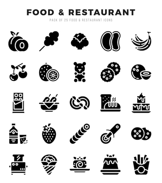 Vector food and restaurant icon pack 25 vector symbols for web design