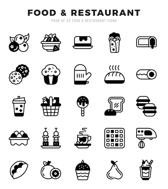 Food and Restaurant icon pack for your website mobile presentation and logo design