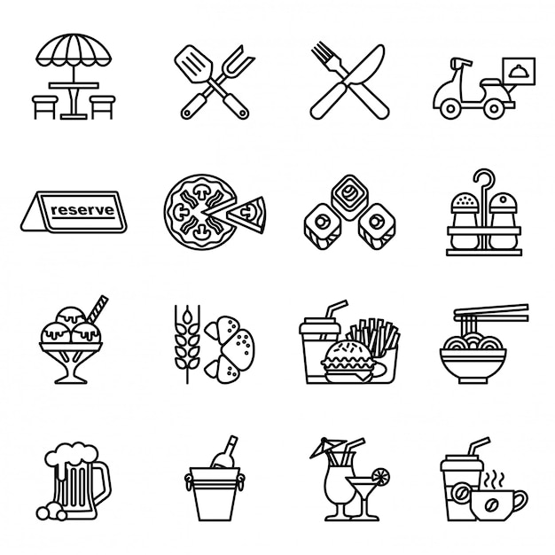 Food and Restaurant icons set with white background.