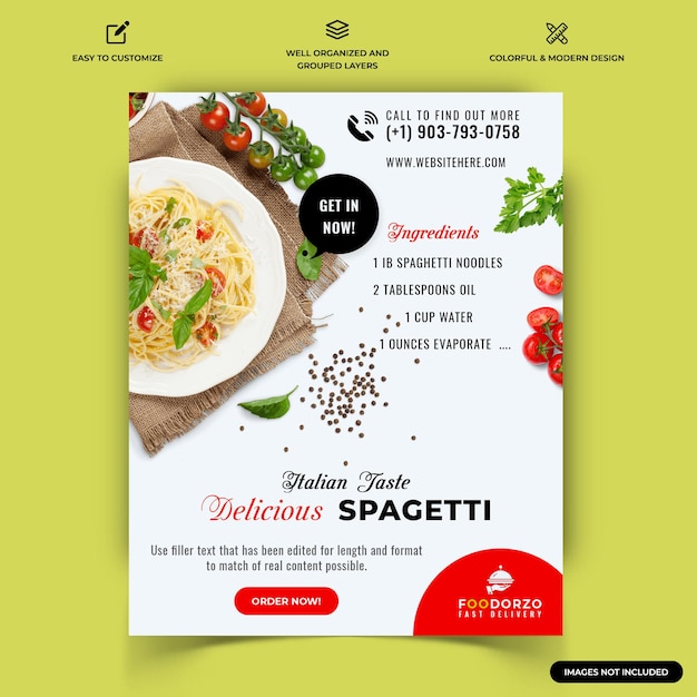 Food and Restaurant Instagram post web banner template vector Premium Vector