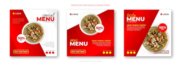 Food and restaurant menu promotion social media post template