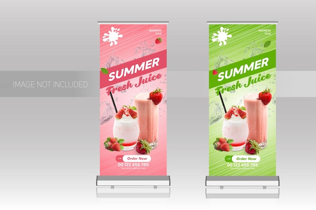 Food and restaurant roll up banner design template Premium Vector