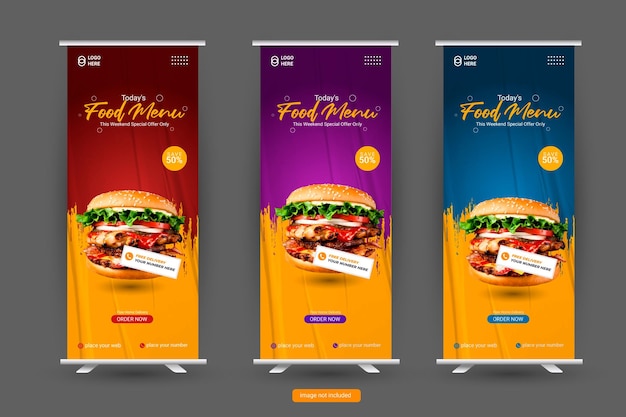 Food and restaurant roll up banner design template