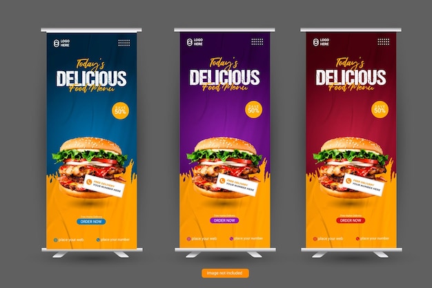 Food and restaurant roll up banner design template