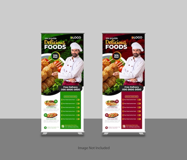 Food and restaurant roll-up standee banner design template