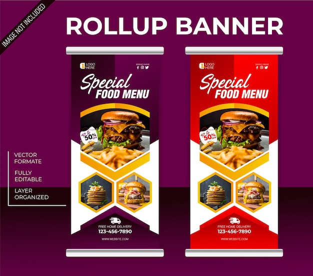 Food and restaurant roll up or x banner template