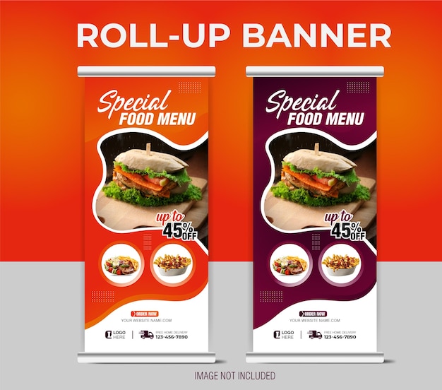 Food and restaurant roll up or x banner template