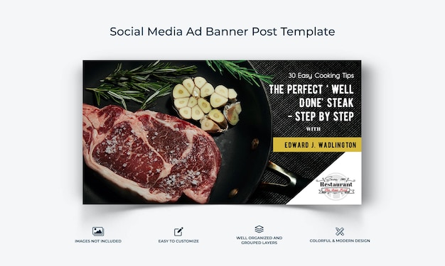 Food and Restaurant social media Facebook Ad banner Post template premium vector