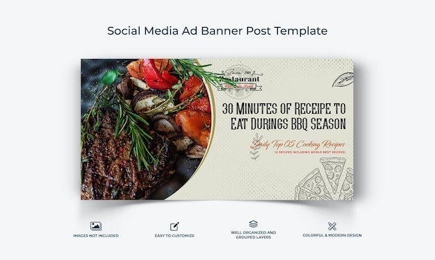 Food and Restaurant social media Facebook Ad banner Post template premium vector