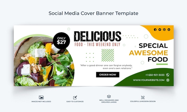 Food and Restaurant social media facebook cover banner template premium vector