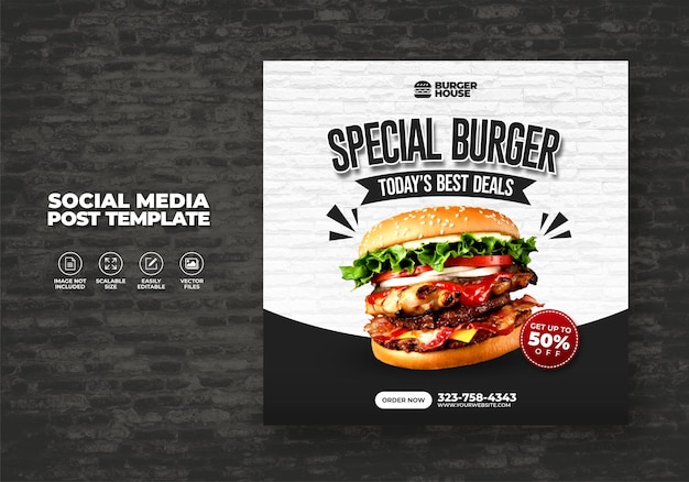 FOOD RESTAURANT TEMPLATE FOR SOCIAL MEDIA SPECIAL BURGER MENU PROMO