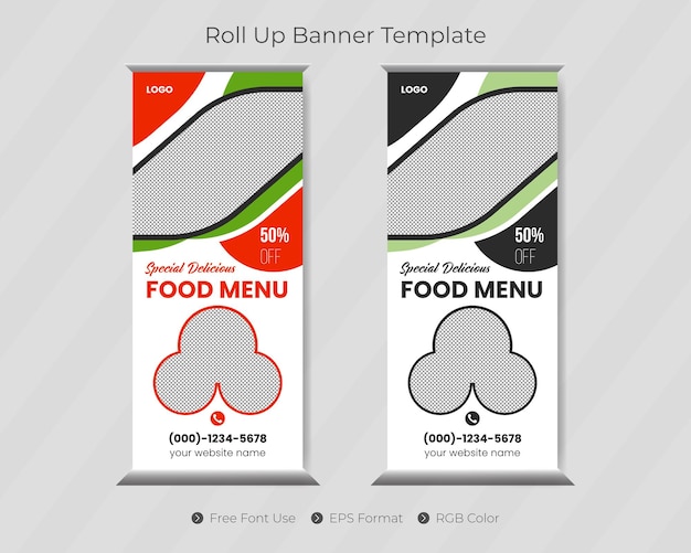 Food roll up banner template and restaurant menu design