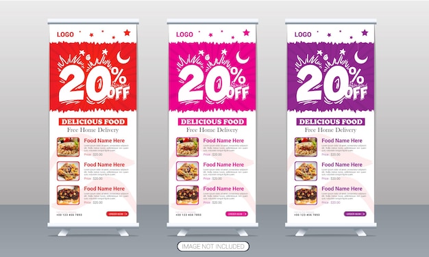 Food roll up and restaurant fast food burger pizza best sell offer roll up banner design template