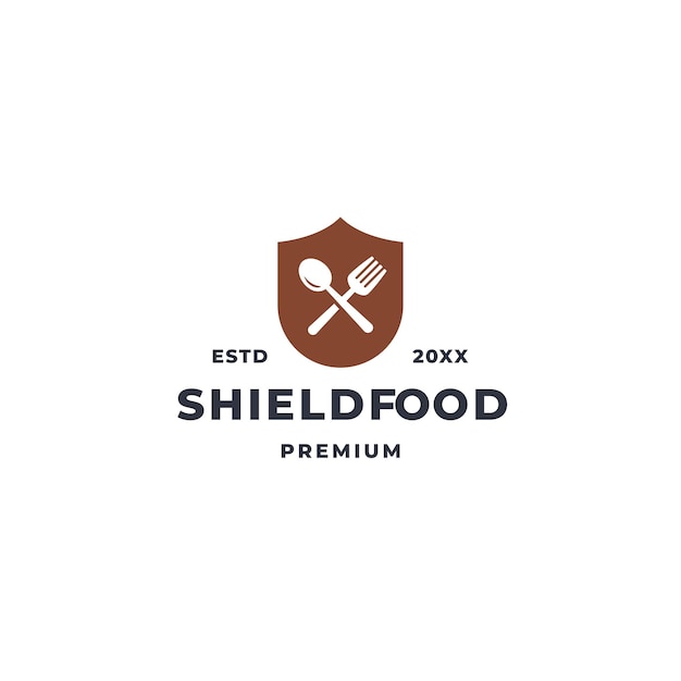 Food shield logo with spoon and fork icon symbol