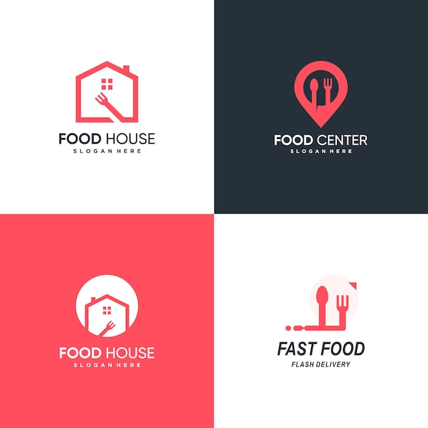 Food shop logo bundle with creative element style