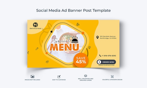 Food social media Facebook Ad banner Post template premium vector