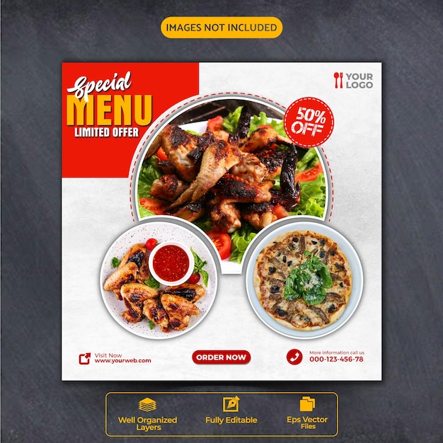 Food social media Instagram promotion and banner post design template