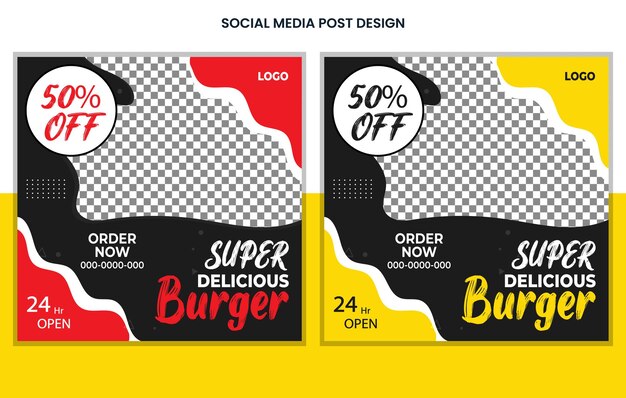 Food Social media post design template, Restaurant Social Media Post Design, Burger Post Design, Men