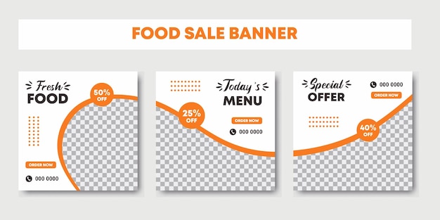 Food social media post for marketing restaurant promotion post fresh food sale banner Special menu restaurant discount abstract puzzle square template with orange and white color background