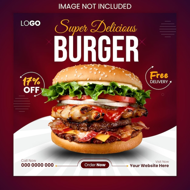 Food social media promotion and burger banner post design template