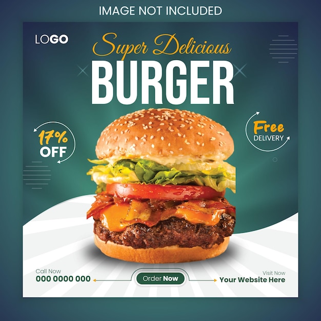 Food social media promotion and burger banner post design template