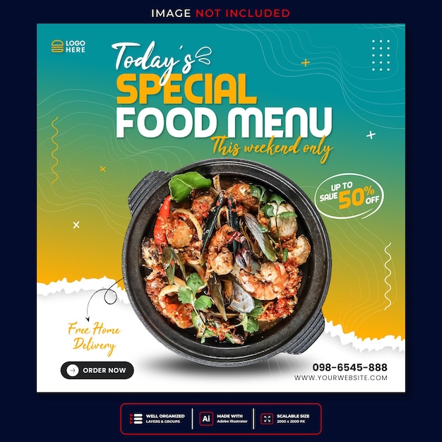 Food social media promotion and instagram banner post design template Premium Vector