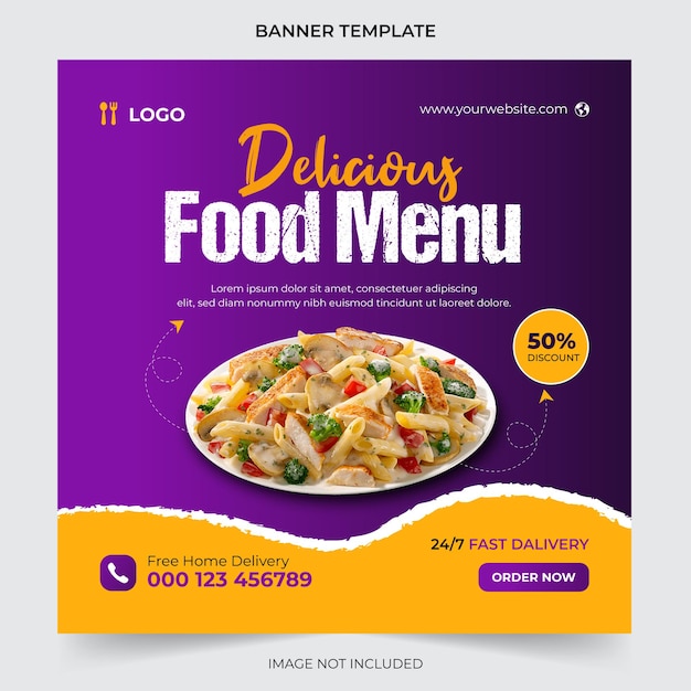 Food social media promotion and instagram banner post design template Premium Vector