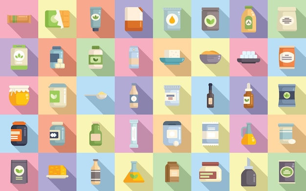 Food substitutes icons set flat vector Sweetener chemical