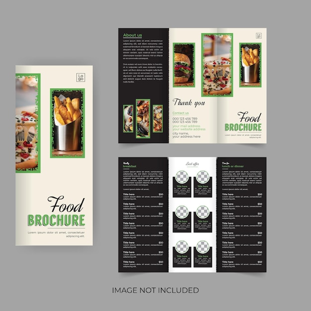 Vector food trifold brochure design for restaurant menu card or cook recipe