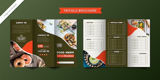 Food trifold brochure template. fast food menu brochure for restaurant with green and light color.