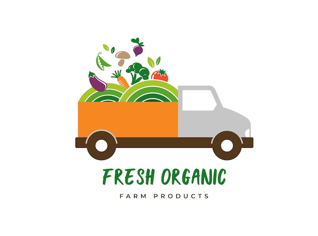 Vector food truck food delivery farm fresh logo and branding healthy vegan and vegetarian food concept design