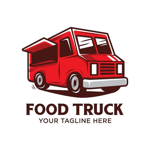 Food truck logo with red food truck vector illustration isolated