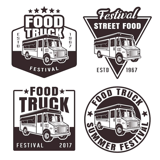 Food truck set of four black emblems