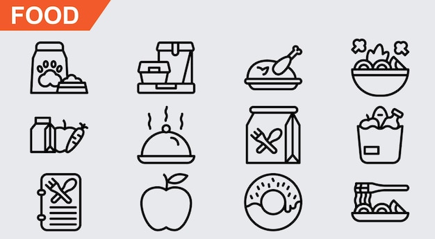 Food vector icons on white background