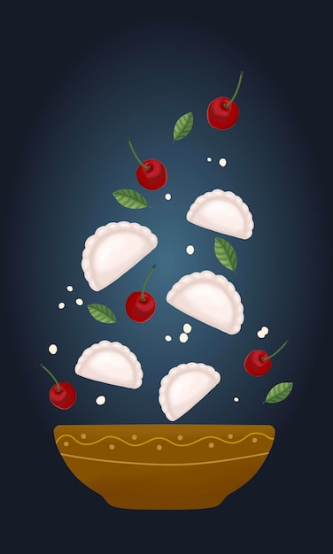 Food vector  illustration dumplings with cherries