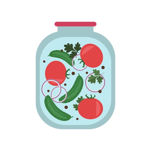 Food vector vegetables in glass jar isolated illustration