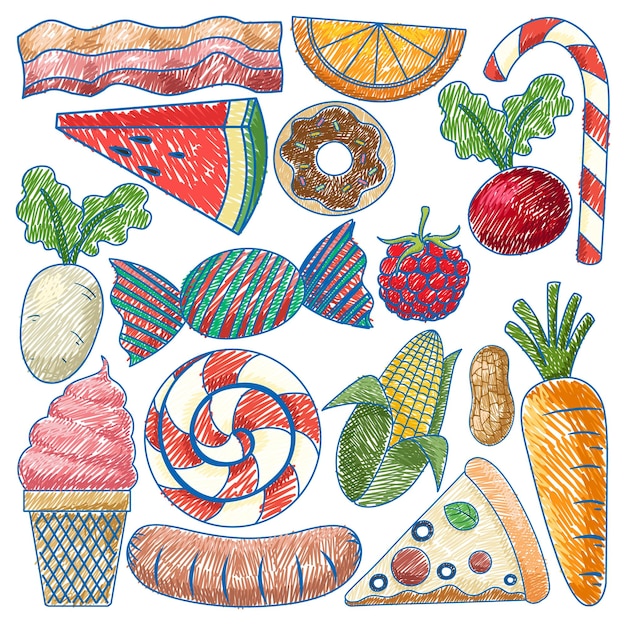 Foods in Pencil Colour Sketch Simple Style